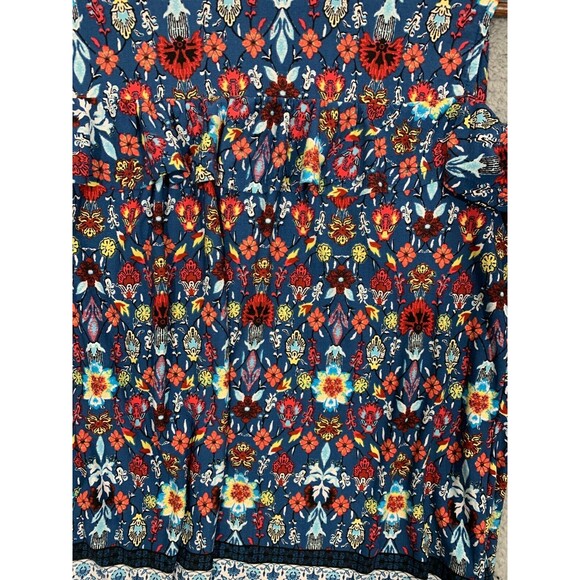 Women's Small (S) Fever Cold Shoulder Colorful Floral Blue Orange Red Blouse Top - Picture 8 of 16